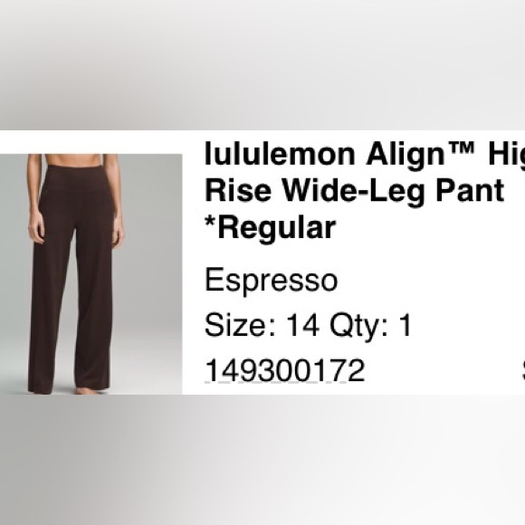 lululemon Align™ Hi Rise Wide-Leg Pant - Espresso, Size 14 - Picture 3 of 6
